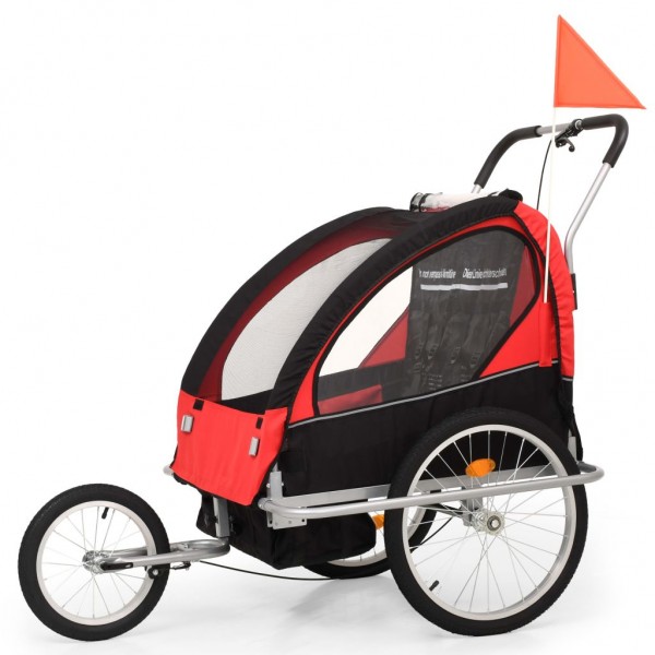 Cochecito y remolque de bicicleta para niños 2-en-1 negro rojo