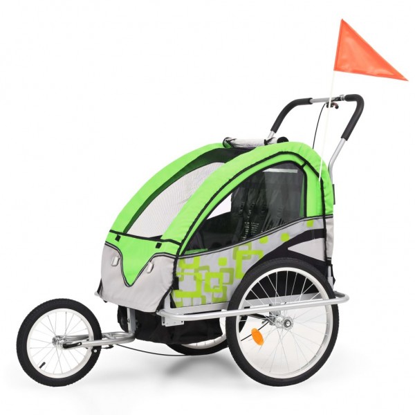 Cochecito y remolque de bicicleta para niños 2-en-1 verde gris