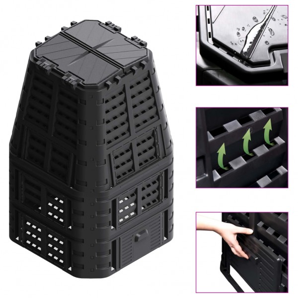 Compostador de jardín negro 93.3x93.3x146 cm 1000 L