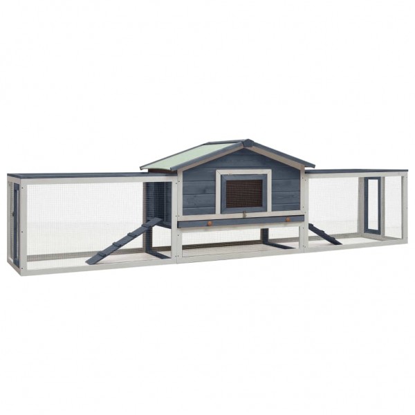 Conejera de madera maciza de pino y abeto gris 310x70x87 cm