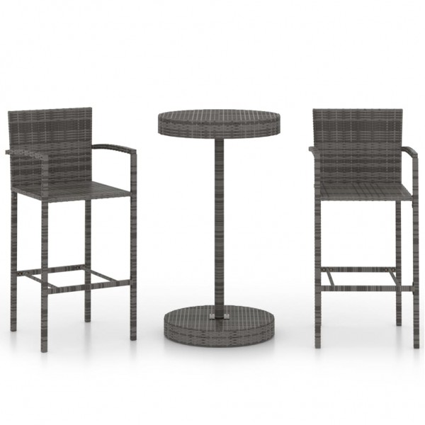 Conjunto de bar para jardín 3 piezas ratán sintético gris