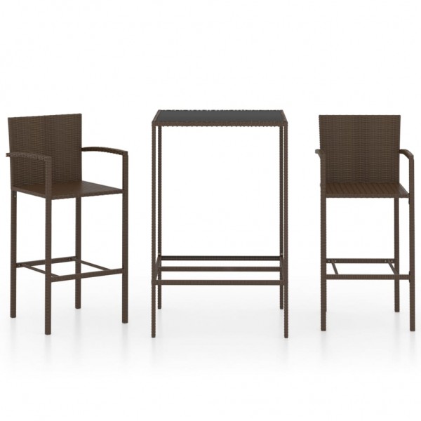 Conjunto de bar para jardín 3 piezas ratán sintético marrón