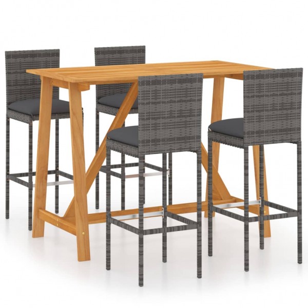 Conjunto de bar para jardín 5 piezas con cojines gris