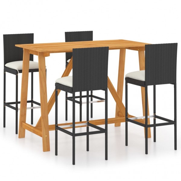 Conjunto de bar para jardín 5 piezas con cojines negro