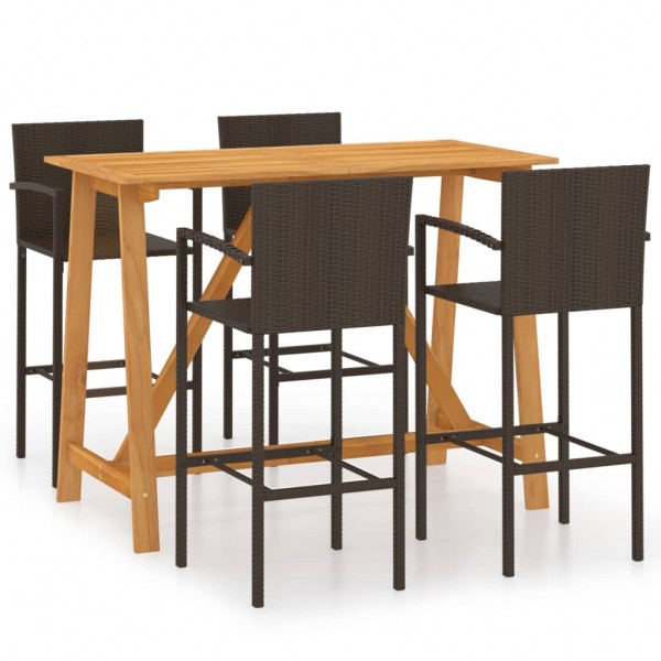 Conjunto de bar para jardín 5 piezas marrón