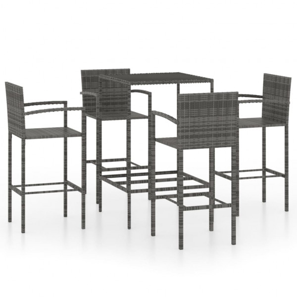 Conjunto de bar para jardín 5 piezas ratán sintético gris