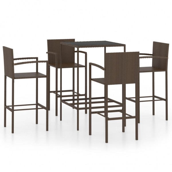 Conjunto de bar para jardín 5 piezas ratán sintético marrón