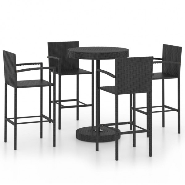 Conjunto de bar para jardín 5 piezas ratán sintético negro