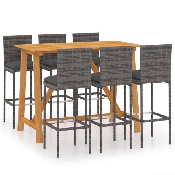 Conjunto de bar para jardín 7 piezas con cojines gris