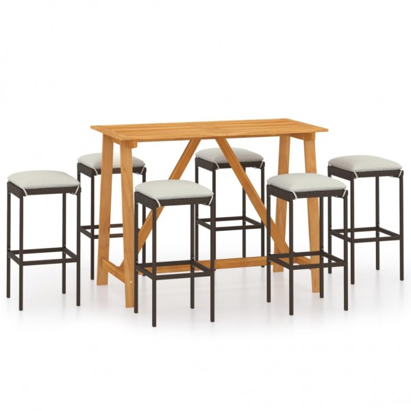 Conjunto de bar para jardín 7 piezas con cojines marrón