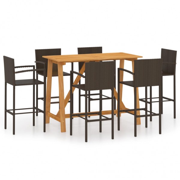 Conjunto de bar para jardín 7 piezas marrón