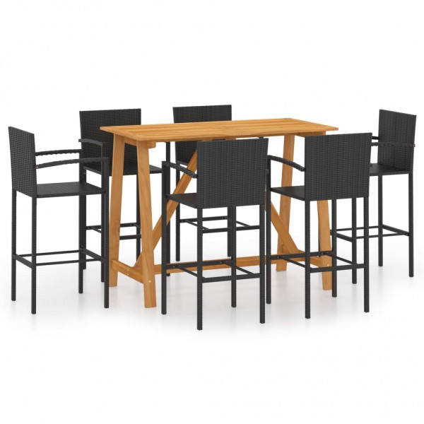 Conjunto de bar para jardín 7 piezas negro