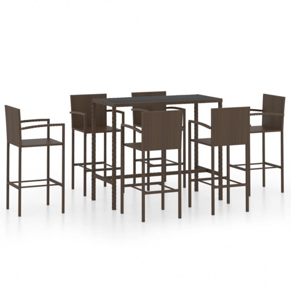 Conjunto de bar para jardín 7 piezas ratán sintético marrón