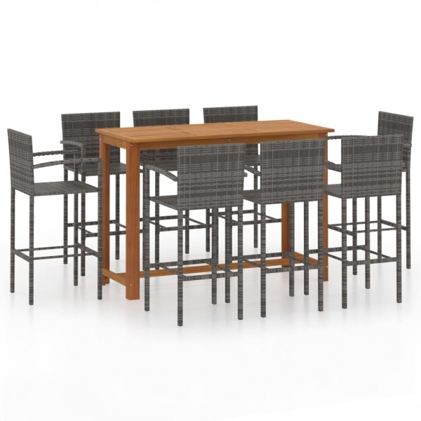 Conjunto de bar para jardín 9 piezas gris