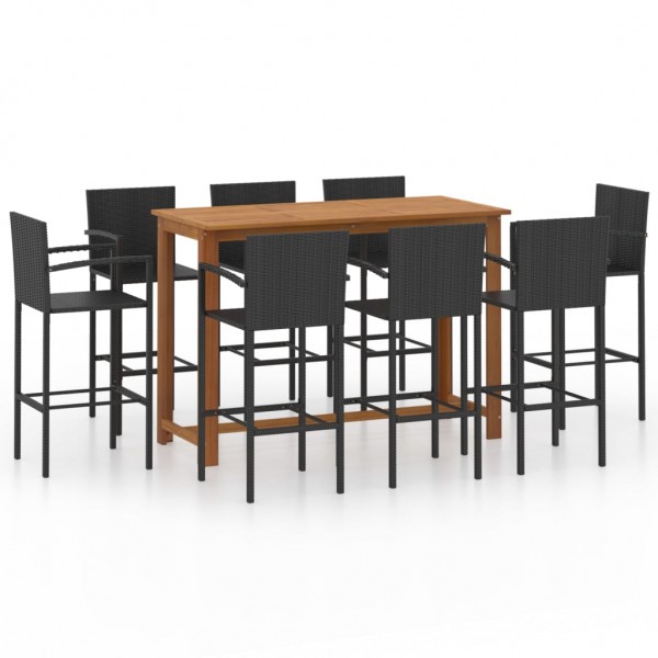 Conjunto de bar para jardín 9 piezas negro