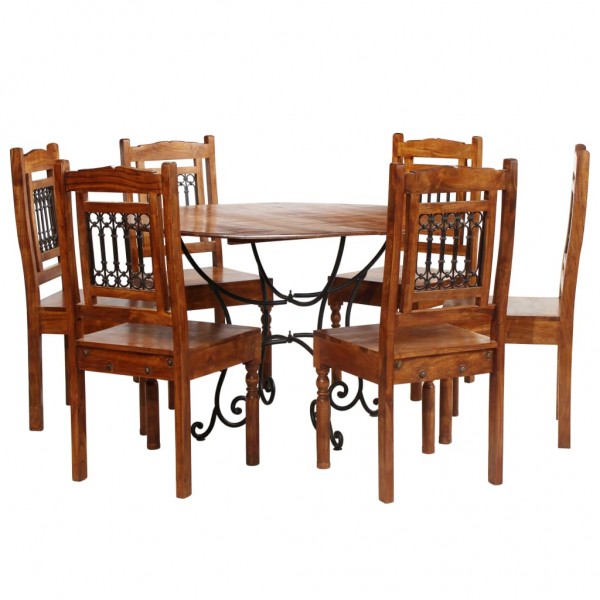 Conjunto de comedor 7 piezas madera acacia acabado sheesham