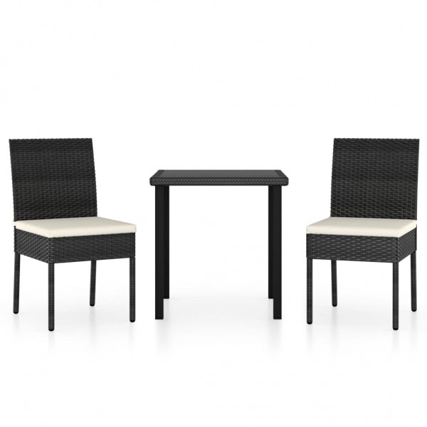 Conjunto de comedor de jardín 3 piezas ratán sintético negro