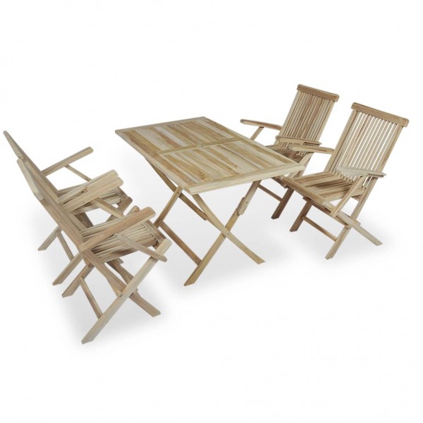 Conjunto de comedor de jardín 5 piezas madera maciza de teca
