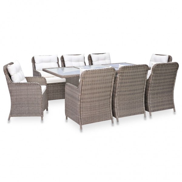 Conjunto de comedor de jardín 9 piezas ratán sintético marrón