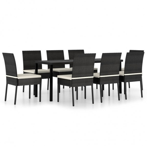 Conjunto de comedor de jardín 9 piezas ratán sintético negro