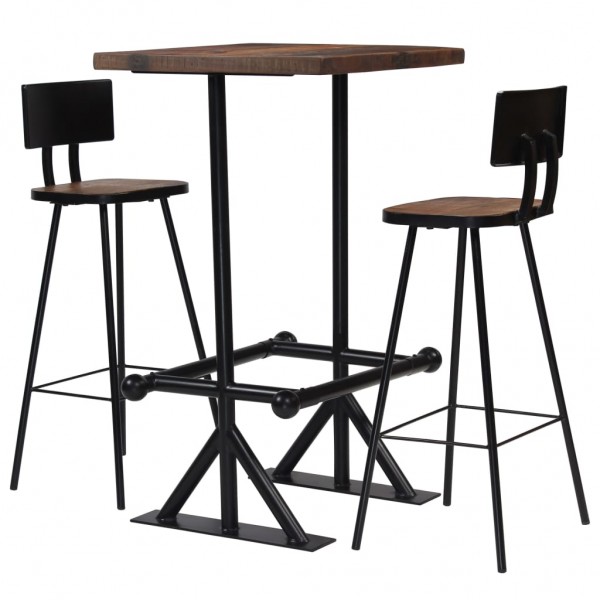Conjunto de muebles de bar 3 piezas madera maciza reciclada