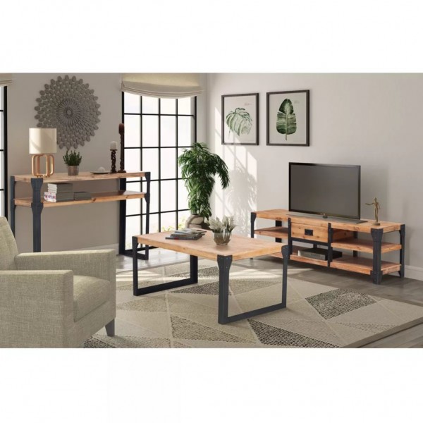 Conjunto de muebles de salón 3 piezas madera maciza de acacia