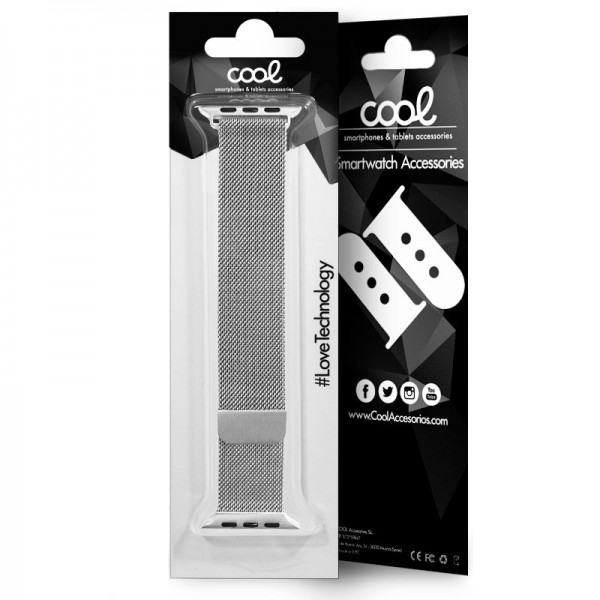 Correa COOL para Apple Watch Series 1 / 2 / 3 / 4 / 5 / 6 / 7 / 8 / 9 / SE (38 / 40 / 41 mm) Metal Plata