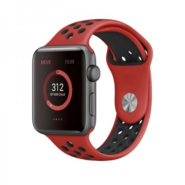 Correa COOL para Apple Watch Series 1 / 2 / 3 / 4 / 5 / 6 / 7 / 8 / 9 / SE (42 / 44 / 45 mm) Sport Rojo-Negro