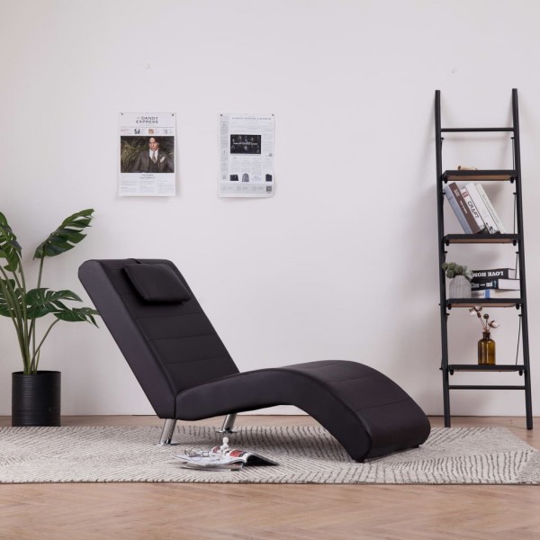 Diván de cuero sintético con almohada marrón
