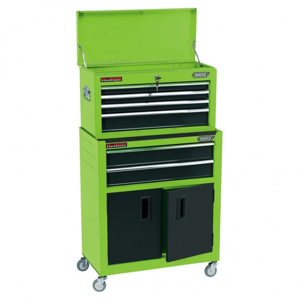 Draper Tools Armario y caja herramientas ruedas verde 61.6x33x99.8cm