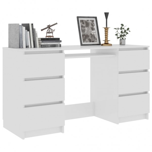 Escritorio de madera contrachapada blanco brillo 140x50x77 cm