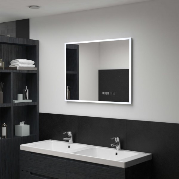 Espejo de baño con LED. sensor táctil y reloj 80x60 cm