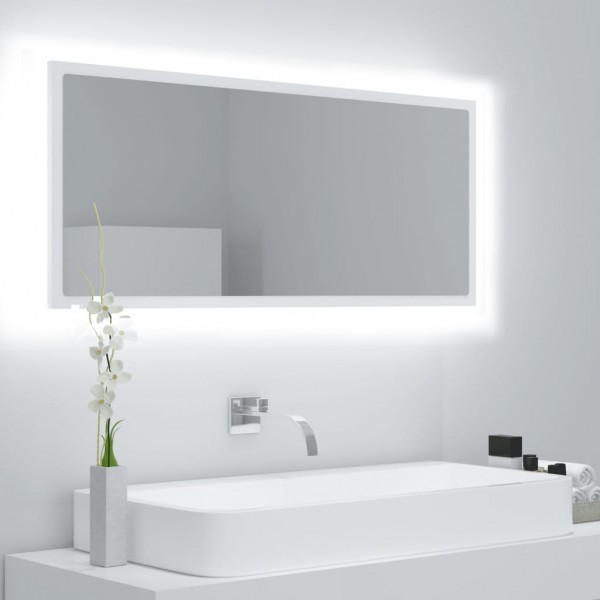 Espejo de baño LED acrílico blanco 100x8.5x37 cm