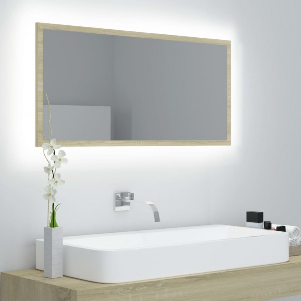 Espejo de baño LED acrílico color roble Sonoma 90x8.5x37 cm