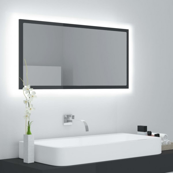 Espejo de baño LED acrílico gris brillo 90x8.5x37 cm