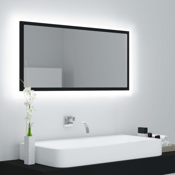 Espejo de baño LED acrílico negro brillo 90x8.5x37 cm