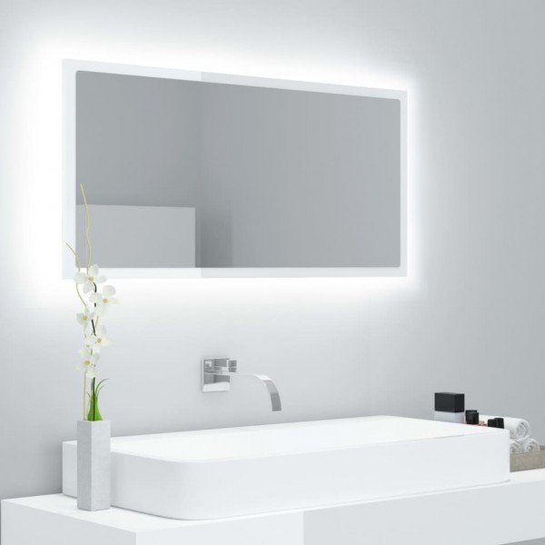 Espejo de baño LED crílico blanco brillo 90x8.5x37 cm