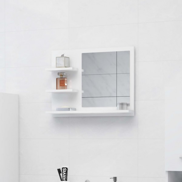 Espejo de baño madera contrachapada blanco brillo 60x10.5x45 cm