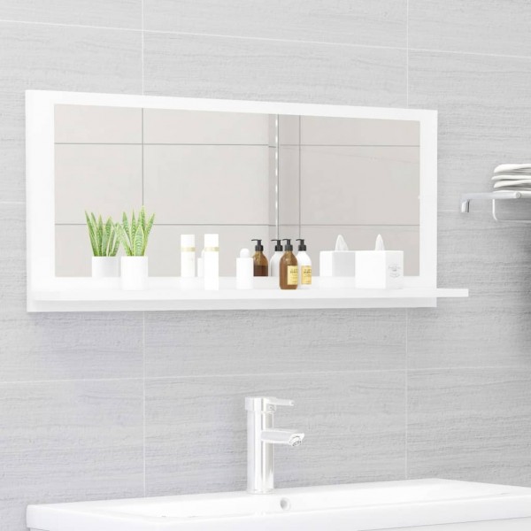 Espejo de baño madera contrachapada blanco brillo 90x10.5x37 cm
