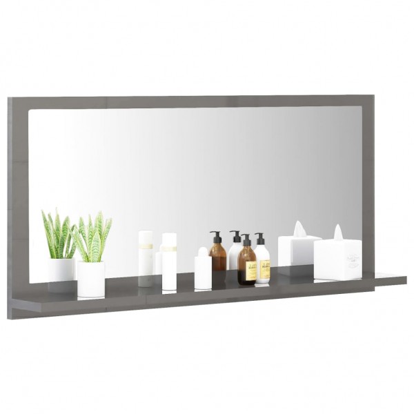 Espejo de baño madera contrachapada gris brillo 80x10.5x37 cm