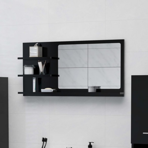 Espejo de baño madera contrachapada negro 90x10.5x45 cm