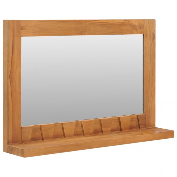Espejo de pared con estante madera maciza de teca 60x12x40 cm