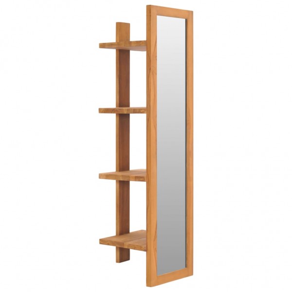 Espejo de pared con estantes madera de teca maciza 30x30x120 cm