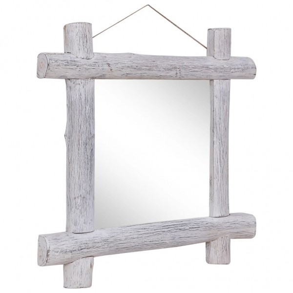 Espejo de troncos de madera maciza reciclada blanca 70x70 cm