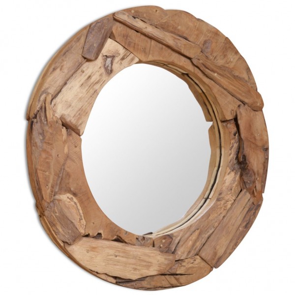 Espejo decorativo de teca 80 cm redondo