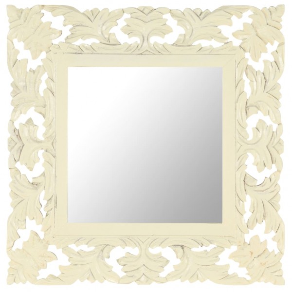 Espejo tallado a mano madera maciza de mango blanco 50x50 cm