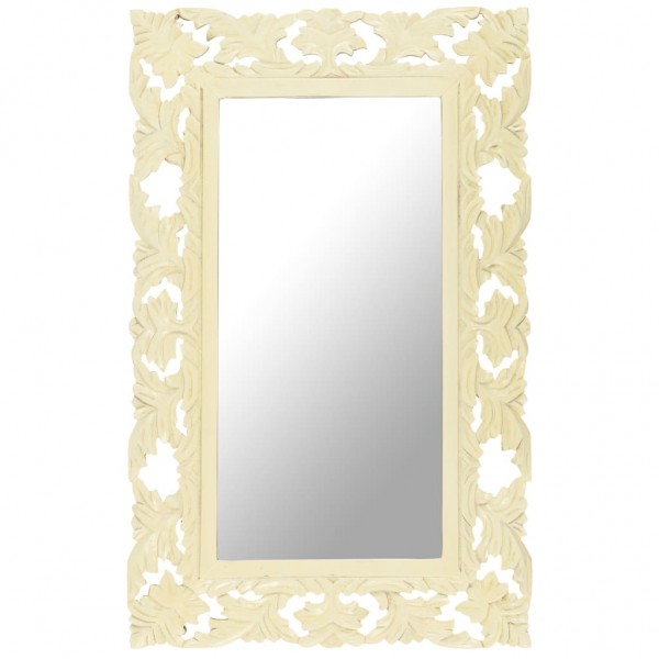 Espejo tallado a mano madera maciza de mango blanco 80x50 cm
