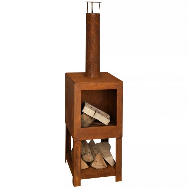 Esschert Design Chimenea exterior con sitio para leña oxidada FF298