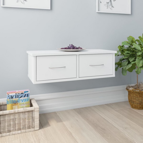 Estante cajones pared contrachapada blanco brillo 60x26x18.5cm