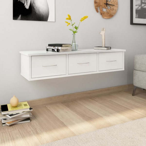 Estante cajones pared contrachapada blanco brillo 88x26x18.5cm